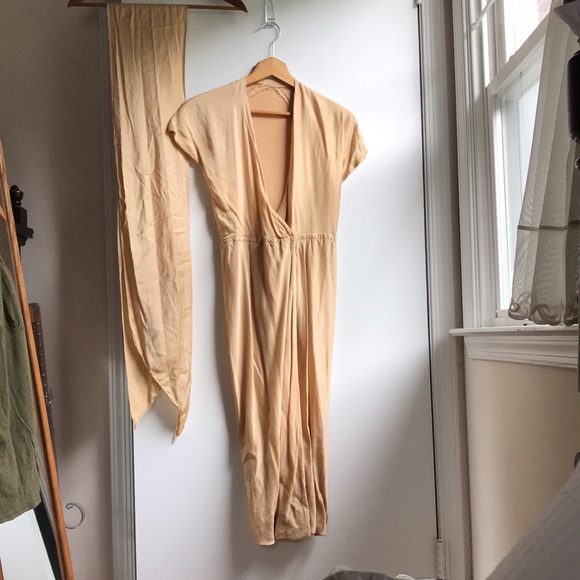 Vintage Silk Wrap Dress W/ Silk Scarf Sash deep V plunge & high slit size Sm/XS - Picture 8 of 16